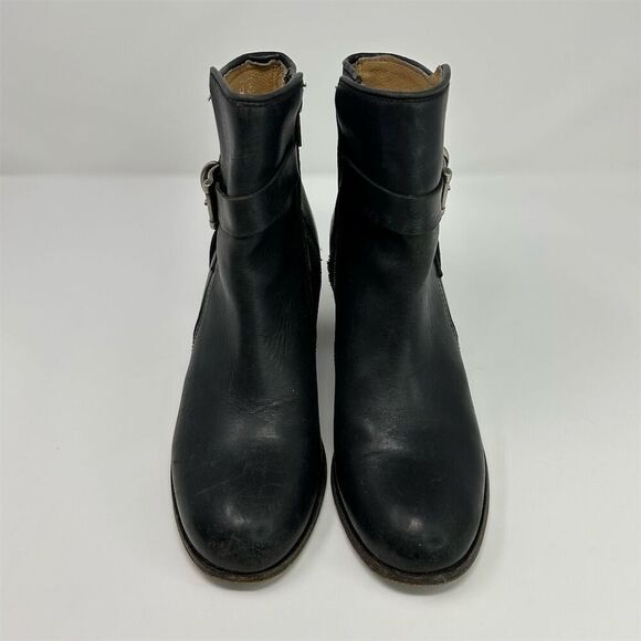 Frye Malorie Knotted Black Leather Booties Casual Block Heel Size 8 Buckle Fall - Picture 7 of 17